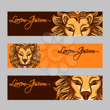 Horizontal web banners vector with bright lion face
