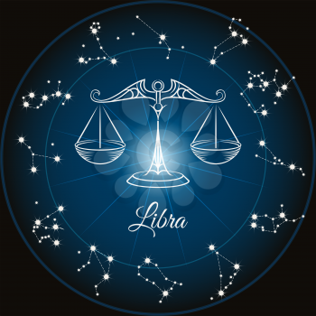 Zodiac sign libra and circle constellations. Vector illustration