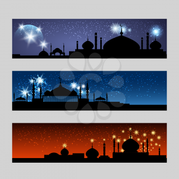 Arabic banners set with mosque stars and glitters vector