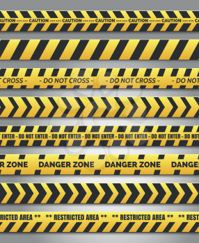Caution tape set. Vector yellow plastic warning caution tapes for accident scene