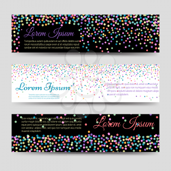 Horizontal banners template with falling colorful confetti vector