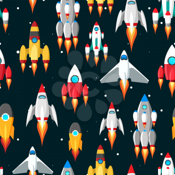 Space seamless pattern vector illustration. Pattern with spaceships and stars