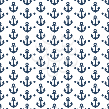 Blue anchor and dots seamless pattern. Vector illustration