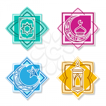 Vector islamic emblem set. Arabic ornament labels isolated on white background