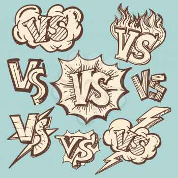 Hand drawn vintage VS or versus confrontation collection. Vector illustration