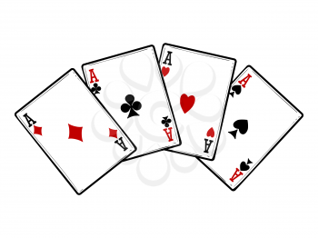 Four aces isolated on white background. Vector playing cards objects