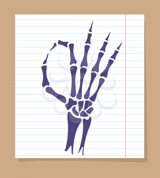 Skeleton hand sign. Vector OK sign of skeleton hand on linear page