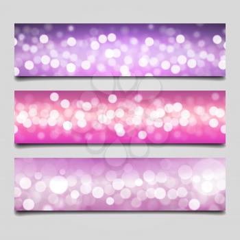 Vector illustration of bokeh banner templates in light pink and violet colors