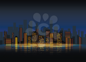 Night city background. Urban town streets skyline. Cityscape vector silhouettes