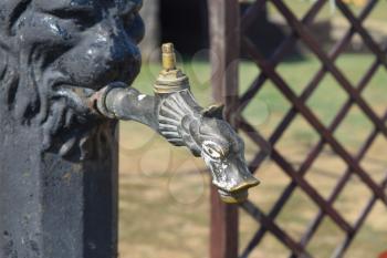 Water tap in the form of a pike. Decorative gate aqueduct.