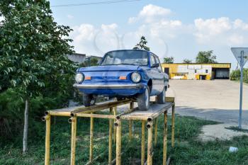Poltavskaya village, Russia - July 28, 2015: Old car Zaporozhets. Restored vintage car. The legacy of the Soviet era.