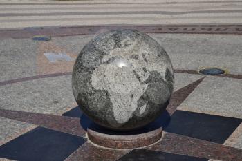 Granite bowl engraved maps of the world. The symbol of peace and unity.