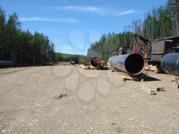 Construction of the gas pipeline on the ground. Transportation of energy carriers.
