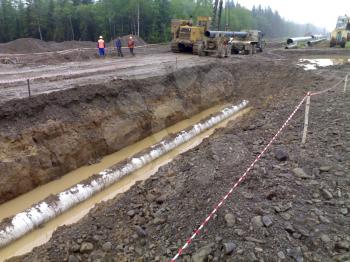 Sakhalin, Russia - Jul 18, 2014: Construction of the gas pipeline on the ground. Transportation of energy carriers.