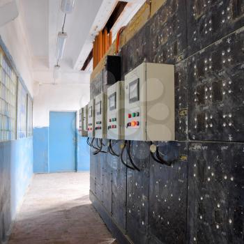 Electrical switchboard pumping station. Control units and electrical equipment of pumps.