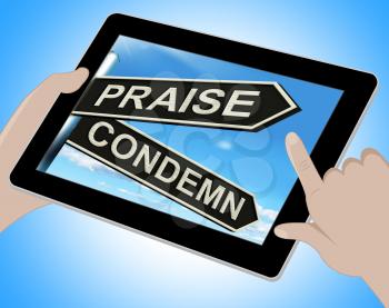 Praise Condemn Tablet Showing Approval Or  Disapproval