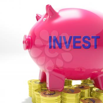 Invest Piggy Bank Showing Investment Returns And Stake