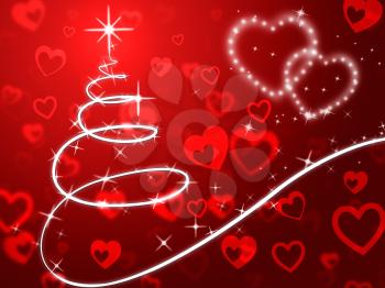 Red Christmas Tree Background Showing Holidays And Love

