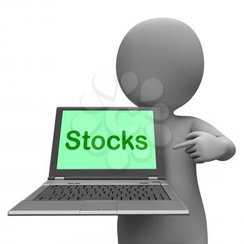 Stocks Laptop Showing Dow Investment And Stock Market