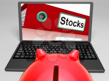 Stocks Laptop Meaning Trading And Investment On Web