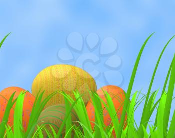 Easter Eggs Indicating Green Grass And Lawn