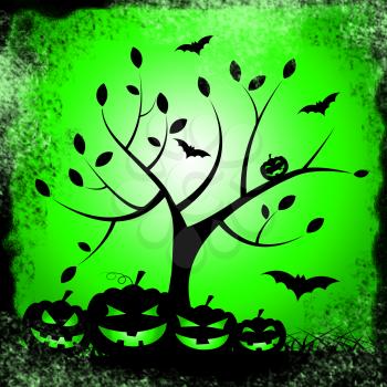 Tree Pumpkin Showing Trick Or Treat And Happy Halloween