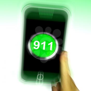 Nine One On Mobile Phone Showing Call Emergency Help Rescue 911