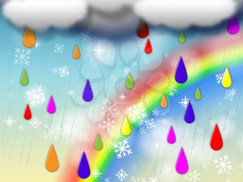 Rainbow Background Showing Colorful Rain And Snowing
