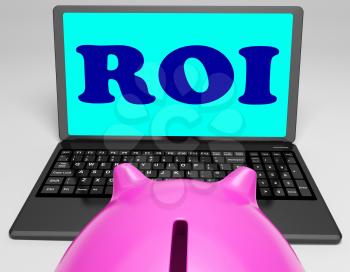 ROI Laptop Showing Investors Returns And Profitability
