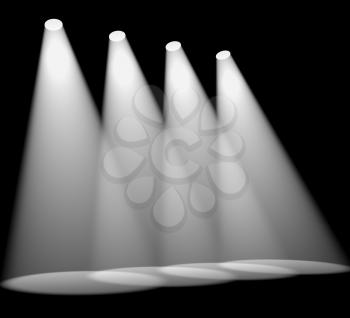 Four White Spotlights In Row On Stage For Highlighting Products