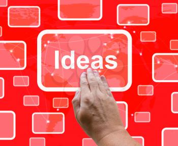 Ideas Button On Red Background Showing New Concepts Or Creativity