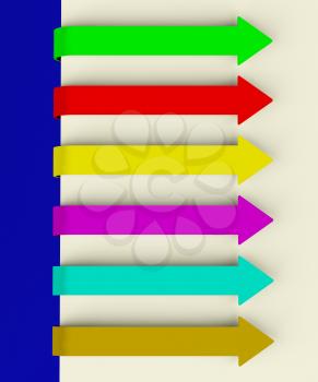 Six Multicolored Long Arrow Tabs Over Paper For Menu Lists Or Notes