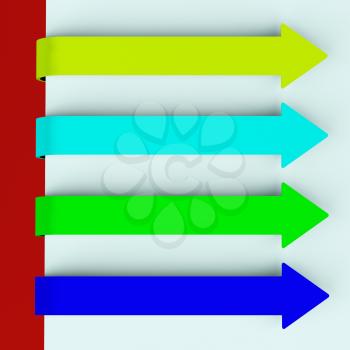 Four Multicolored Long Arrow Tabs Over Paper For Menu Lists Or Notes 3d Rendering