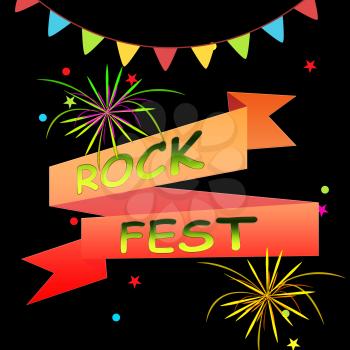 Rock Fest Ribbons And Fireworks Shows Music Festival 3d Illustration