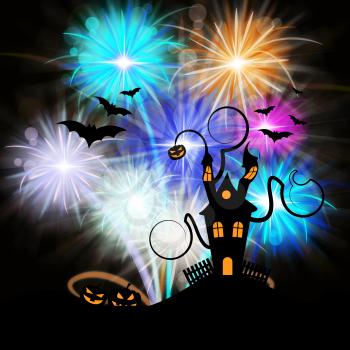 Haunted House And Fireworks Showing Halloween Celebration