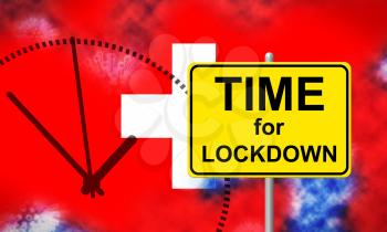 Swiss lockdown preventing coronavirus pandemic outbreak. Covid 19 Switzerland precaution to lock down disease infection - 3d Illustration