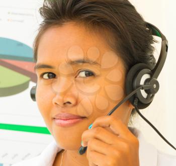 Helpdesk Operator Girl Showing Call Center Assistance