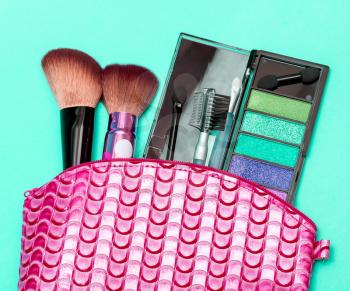 Cosmetic Makeup Kit Indicating Beauty Product And Make-Ups