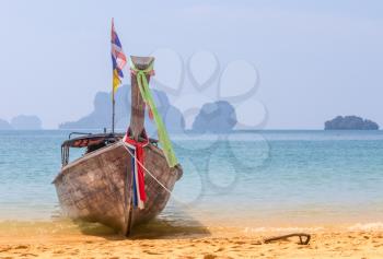 Long Tail Boat On The Beach In Krabi Thailand