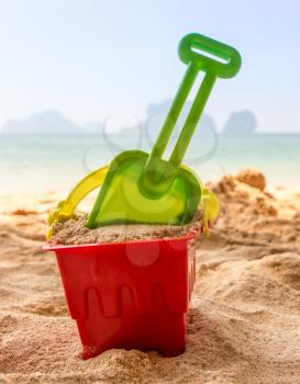 Bucket And Spade On A Sandy Beach - Summer Vacation