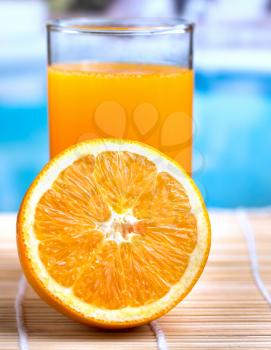 Drink By Pool Representing Healthy Orange Juice And Fresh Orange Juice