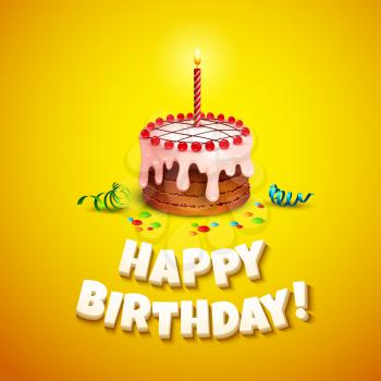 Happy birthday greeting card with cake. Vector illustration EPS 10