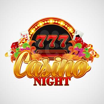 Casino background with cards, chips, craps and roulette. Vector illustration
