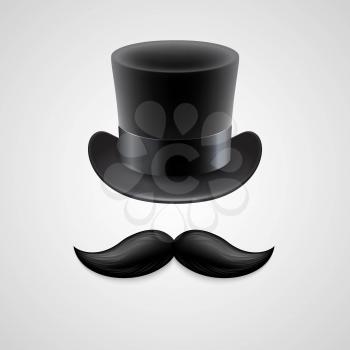 Vintage  top hat, mustaches. Vector illustration EPS 10