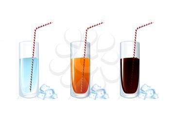 Set of cold drink glasses on white background. Vector illustration EPS 10