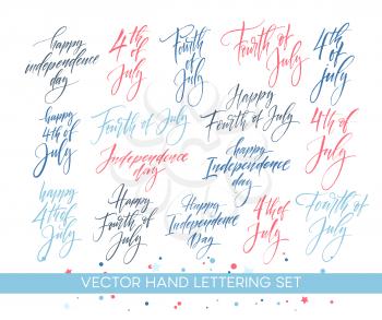 Set of Independence Day hand drawn lettering designs. Fourth of July. Vector illustration EPS10