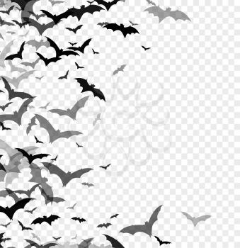 Black silhouette of bats isolated on transparent background. Halloween traditional design element. Vector illustration EPS10