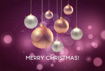 Christmas blurred pink background with bauble. Vector illustration EPS10
