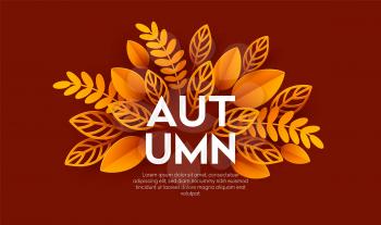 Fall sale background design with colorful paper cut autumn leaves. Vector illustration EPS10