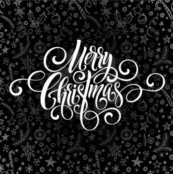 Merry Christmas greeting  handwriting script letteringx on a chalkboard greeting . Vector illustration EPS10